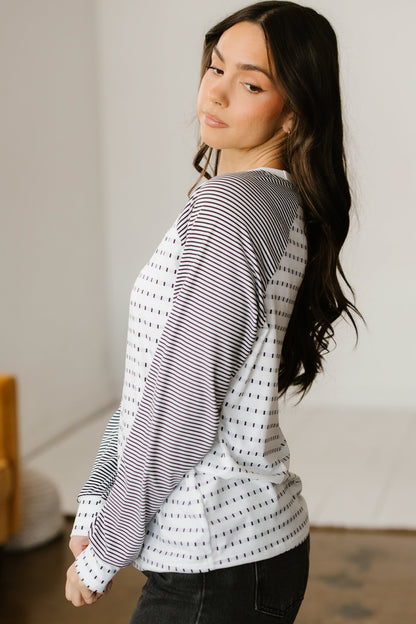 Rose Stripe Raglan Patchwork Long Sleeve Tee