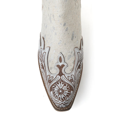 Myra Starlit Range Handtooled Leather Booties in Frosted Mist