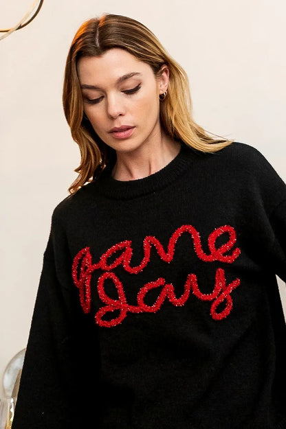 BiBi Game Day Metallic Letter Sweater