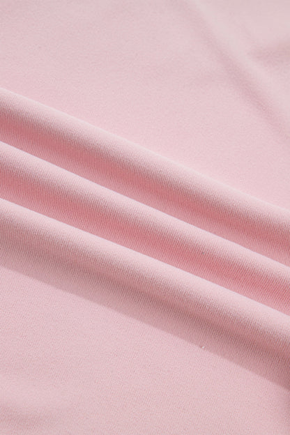 Light Pink Solid Color Bow Textured Patchwork Long Sleeve Tee